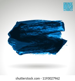 Blue brush stroke and texture. Grunge vector abstract hand - painted element. Underline and border design.