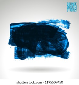 Blue brush stroke and texture. Grunge vector abstract hand - painted element. Underline and border design.