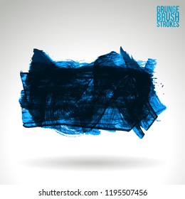 Blue brush stroke and texture. Grunge vector abstract hand - painted element. Underline and border design.