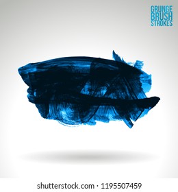 Blue brush stroke and texture. Grunge vector abstract hand - painted element. Underline and border design.