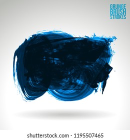 Blue brush stroke and texture. Grunge vector abstract hand - painted element. Underline and border design.