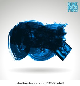 Blue brush stroke and texture. Grunge vector abstract hand - painted element. Underline and border design.