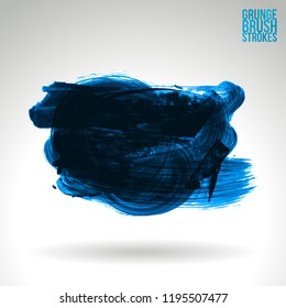 Blue brush stroke and texture. Grunge vector abstract hand - painted element. Underline and border design.