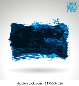 Blue brush stroke and texture. Grunge vector abstract hand - painted element. Underline and border design.