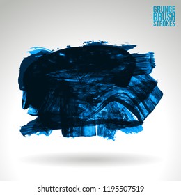 Blue brush stroke and texture. Grunge vector abstract hand - painted element. Underline and border design.