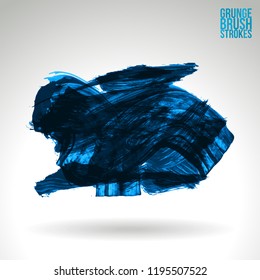 Blue brush stroke and texture. Grunge vector abstract hand - painted element. Underline and border design.