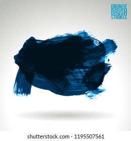 Blue brush stroke and texture. Grunge vector abstract hand - painted element. Underline and border design.