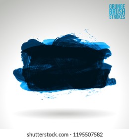 Blue brush stroke and texture. Grunge vector abstract hand - painted element. Underline and border design.