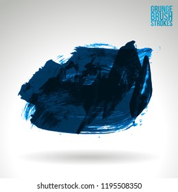 Blue brush stroke and texture. Grunge vector abstract hand - painted element. Underline and border design.