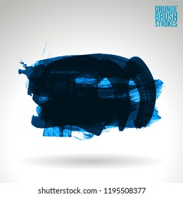 Blue brush stroke and texture. Grunge vector abstract hand - painted element. Underline and border design.