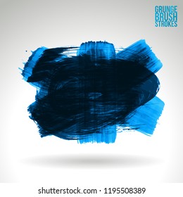 Blue brush stroke and texture. Grunge vector abstract hand - painted element. Underline and border design.