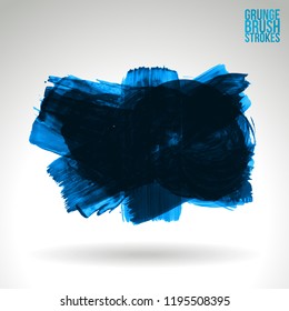 Blue brush stroke and texture. Grunge vector abstract hand - painted element. Underline and border design.