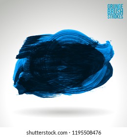 Blue brush stroke and texture. Grunge vector abstract hand - painted element. Underline and border design.