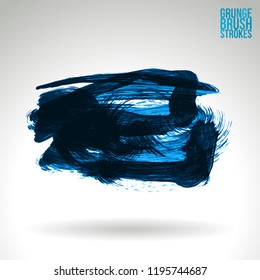 Blue brush stroke and texture. Grunge vector abstract hand - painted element. Underline and border design.