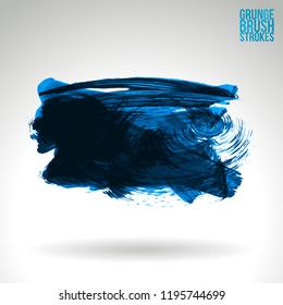 Blue brush stroke and texture. Grunge vector abstract hand - painted element. Underline and border design.