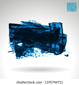 Blue brush stroke and texture. Grunge vector abstract hand - painted element. Underline and border design.
