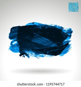 Blue brush stroke and texture. Grunge vector abstract hand - painted element. Underline and border design.
