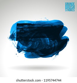 Blue brush stroke and texture. Grunge vector abstract hand - painted element. Underline and border design.