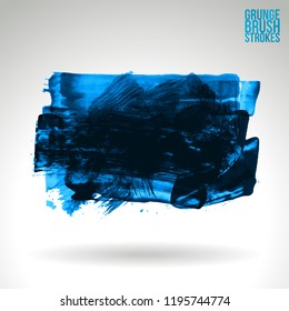 Blue brush stroke and texture. Grunge vector abstract hand - painted element. Underline and border design.