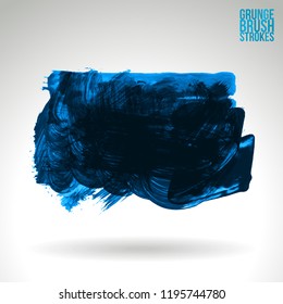 Blue brush stroke and texture. Grunge vector abstract hand - painted element. Underline and border design.