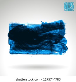 Blue brush stroke and texture. Grunge vector abstract hand - painted element. Underline and border design.