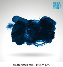 Blue brush stroke and texture. Grunge vector abstract hand - painted element. Underline and border design.