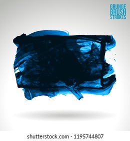 Blue brush stroke and texture. Grunge vector abstract hand - painted element. Underline and border design.