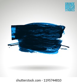 Blue brush stroke and texture. Grunge vector abstract hand - painted element. Underline and border design.