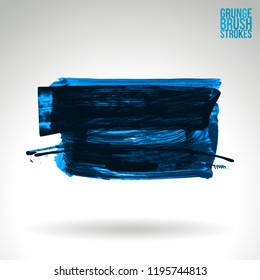 Blue brush stroke and texture. Grunge vector abstract hand - painted element. Underline and border design.