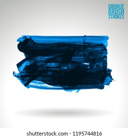 Blue brush stroke and texture. Grunge vector abstract hand - painted element. Underline and border design.