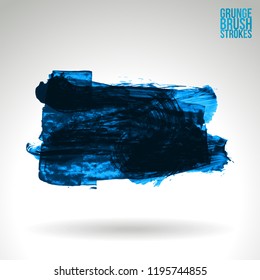 Blue brush stroke and texture. Grunge vector abstract hand - painted element. Underline and border design.