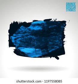 Blue brush stroke and texture. Grunge vector abstract hand - painted element. Underline and border design.