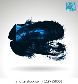Blue brush stroke and texture. Grunge vector abstract hand - painted element. Underline and border design.