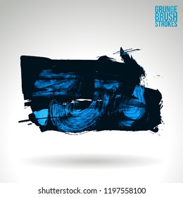 Blue brush stroke and texture. Grunge vector abstract hand - painted element. Underline and border design.