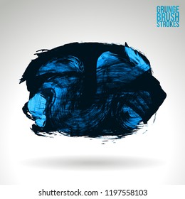 Blue brush stroke and texture. Grunge vector abstract hand - painted element. Underline and border design.