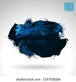 Blue brush stroke and texture. Grunge vector abstract hand - painted element. Underline and border design.