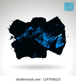 Blue brush stroke and texture. Grunge vector abstract hand - painted element. Underline and border design.