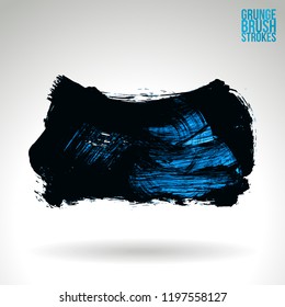 Blue brush stroke and texture. Grunge vector abstract hand - painted element. Underline and border design.