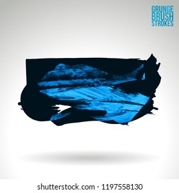 Blue brush stroke and texture. Grunge vector abstract hand - painted element. Underline and border design.