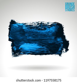 Blue brush stroke and texture. Grunge vector abstract hand - painted element. Underline and border design.