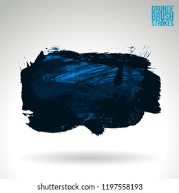 Blue brush stroke and texture. Grunge vector abstract hand - painted element. Underline and border design.