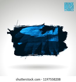 Blue brush stroke and texture. Grunge vector abstract hand - painted element. Underline and border design.