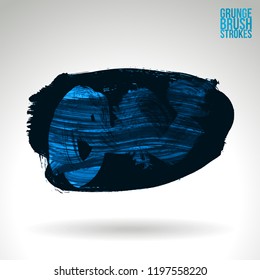Blue brush stroke and texture. Grunge vector abstract hand - painted element. Underline and border design.