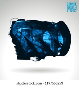 Blue brush stroke and texture. Grunge vector abstract hand - painted element. Underline and border design.