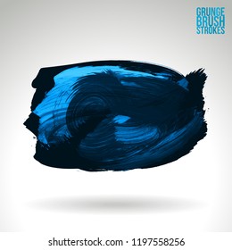 Blue brush stroke and texture. Grunge vector abstract hand - painted element. Underline and border design.