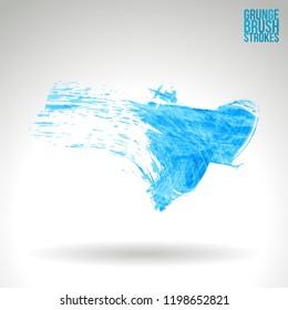 Blue brush stroke and texture. Grunge vector abstract hand - painted element. Underline and border design.