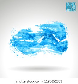 Blue brush stroke and texture. Grunge vector abstract hand - painted element. Underline and border design.