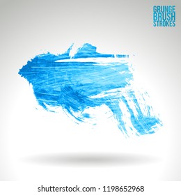 Blue brush stroke and texture. Grunge vector abstract hand - painted element. Underline and border design.