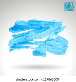 Blue brush stroke and texture. Grunge vector abstract hand - painted element. Underline and border design.