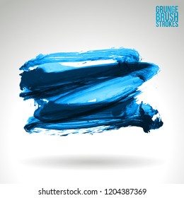Blue brush stroke and texture. Grunge vector abstract hand - painted element. Underline and border design.